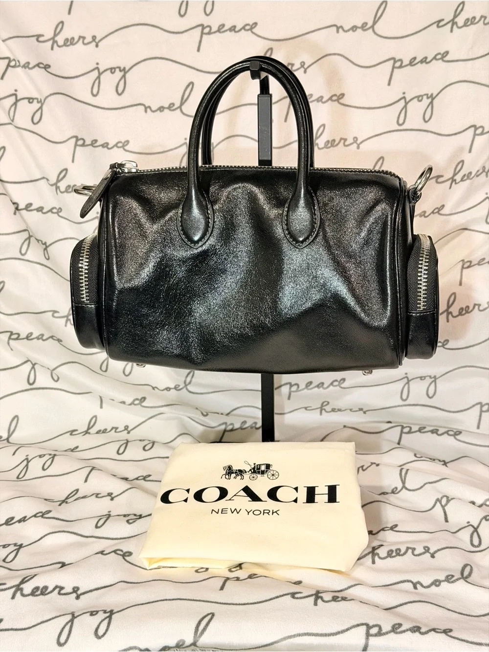 Coach Compass 25 with Pockets in Black Glazed Leather NWT